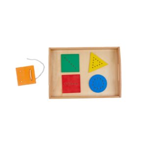 Adena Montessori Toys Threading Game Colorful Lacing Wooden Shapes with Tray for 1 2 3 Years Old Baby