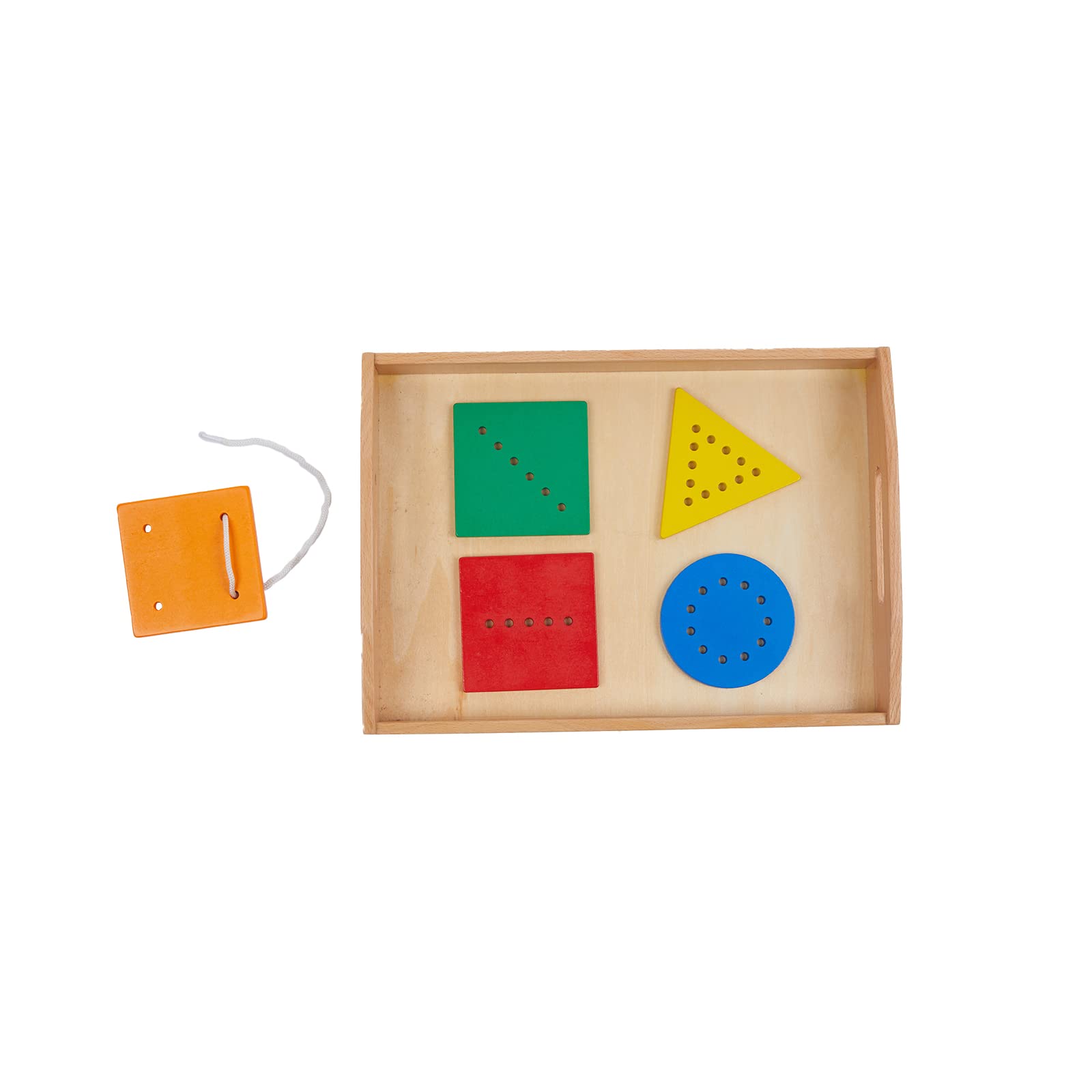 Adena Montessori Toys Threading Game Colorful Lacing Wooden Shapes with Tray for 1 2 3 Years Old Baby