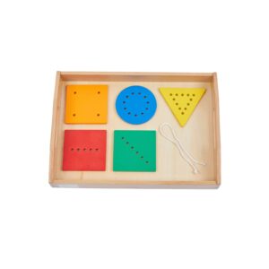 Adena Montessori Toys Threading Game Colorful Lacing Wooden Shapes with Tray for 1 2 3 Years Old Baby