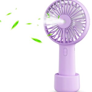 Portable Hand held Misting Fan, Small Personal USB Rechargeable Battery Operated Spray Fan Mister with 20ml Water Tank Mist Lash Fan Quiet 3 Speed Strong Cooling Wind for Travel Office Outdoors purple