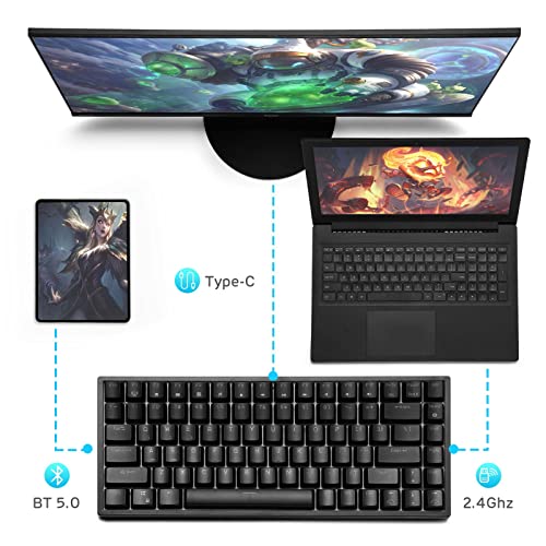 RK ROYAL KLUDGE RK84 Wireless Blue Backlit 75% Triple Mode BT5.0/2.4G/USB-C Hot Swappable Mechanical Keyboard, 84 Keys Tenkeyless Mechanical Keyboard w/Programmable Software, Brown Switch