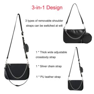 Kehpish Crossbody Bag for Women Leather Chain Strap Side Shoulder Handbag With Coin Purse Pouch, 3 Removable Shoulder Straps