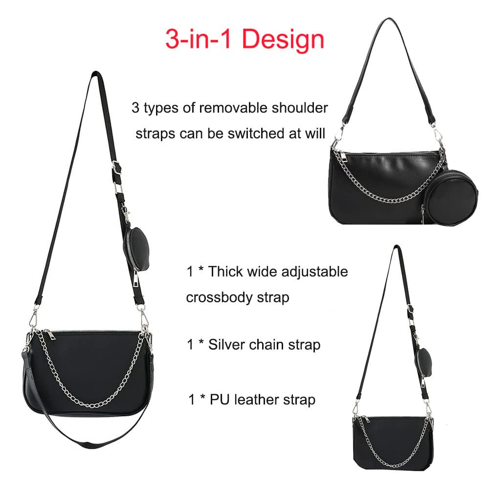 Kehpish Crossbody Bag for Women Leather Chain Strap Side Shoulder Handbag With Coin Purse Pouch, 3 Removable Shoulder Straps