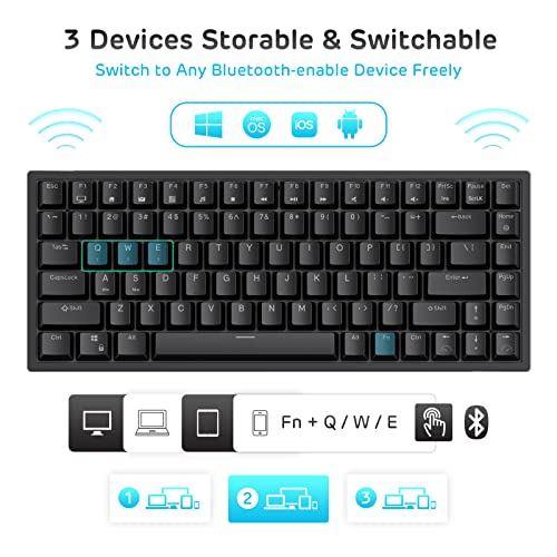 RK ROYAL KLUDGE RK84 Wireless Blue Backlit 75% Triple Mode BT5.0/2.4G/USB-C Hot Swappable Mechanical Keyboard, 84 Keys Tenkeyless Mechanical Keyboard w/Programmable Software, Brown Switch