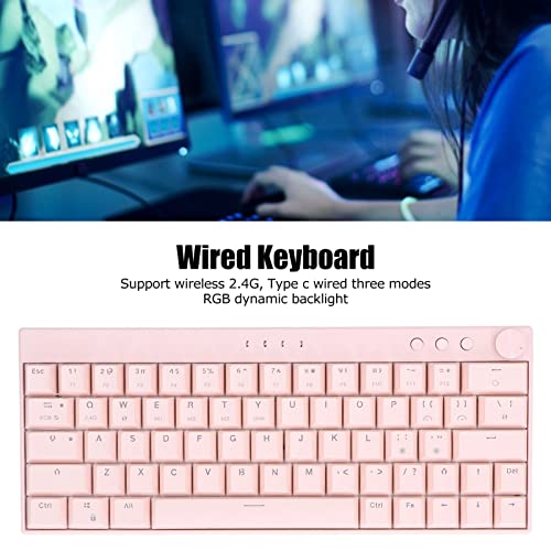 Yoidesu Wireless Mechanical Gaming Keyboard, Pink 64 Keys Plus Wireless RGB Backlight Mechanical Keyboard 3 Modes 2.4G/BT 3.0, 5.0/Type c Wired Gaming Keyboard with Knob RGB(Red Switch)