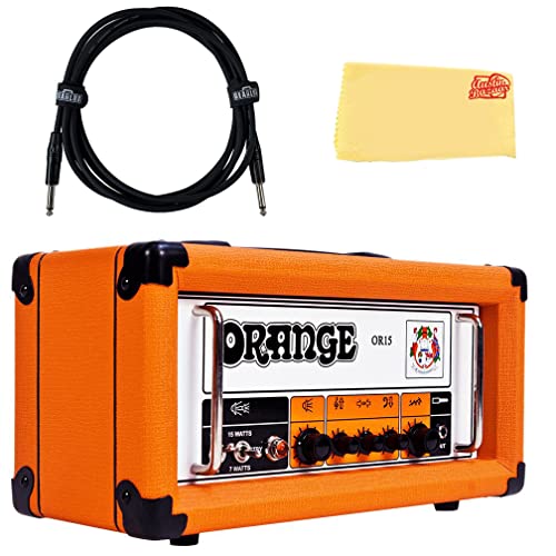 Orange OR15 15-Watt Single Channel, Compact Tube Guitar Amp Head with Instrument Cable and Austin Bazaar Polishing Cloth