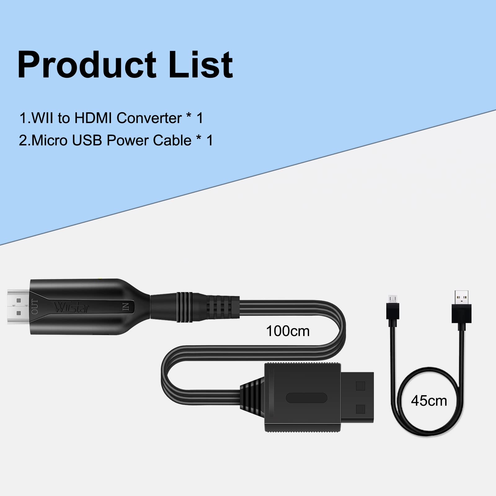 Wii to HDMI Converter Adapter 1080P WII to HDMI Audio Video Converter Cable 1m/3.2ft Wii in HDMI Output Supports All Wii Display Modes Compatible with Wii HDTV Monitor