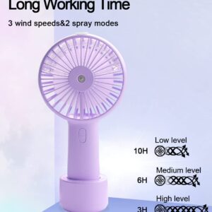 Portable Hand held Misting Fan, Small Personal USB Rechargeable Battery Operated Spray Fan Mister with 20ml Water Tank Mist Lash Fan Quiet 3 Speed Strong Cooling Wind for Travel Office Outdoors purple