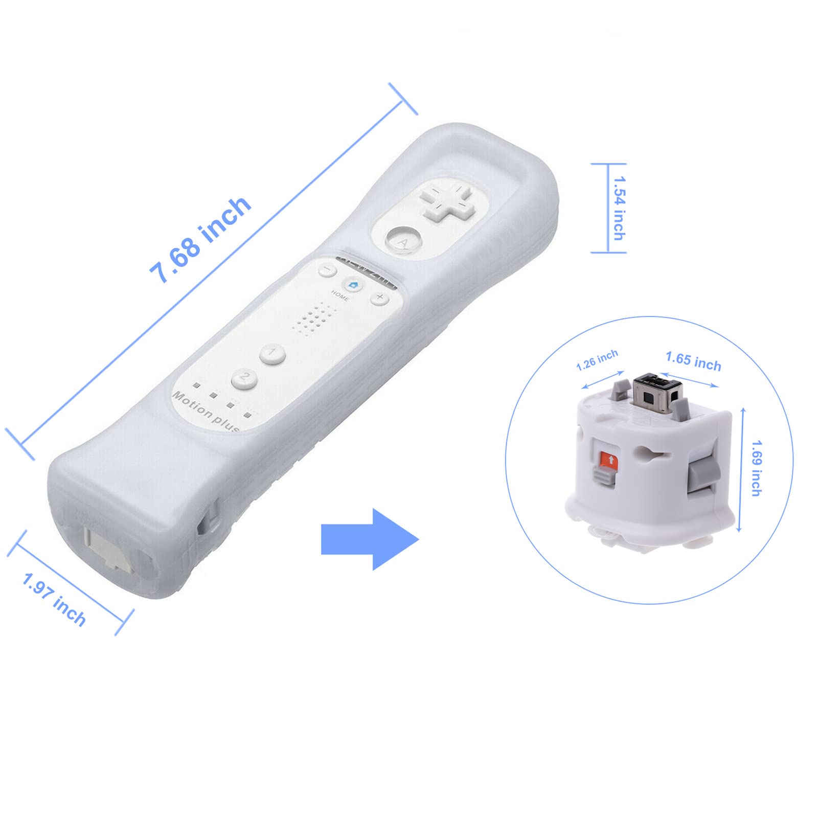 bangbird Motion Plus Adapter Sensor W/Silicon Case for Nintendo Wii Remote Controller, MotionPlus Adaptor Accelerator - 2 Pcs White