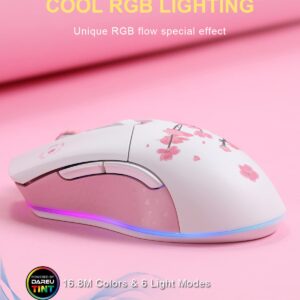 DAREU Sakura Pink Wireless Wired Gaming Mouse, Dual-Mode Rechargeable 7 Programmable Buttons,10K DPI,RGB and 7 Adjustable DPI Levels up to [150IPS] [1000Hz Polling Rate] for PC Notebook Mac