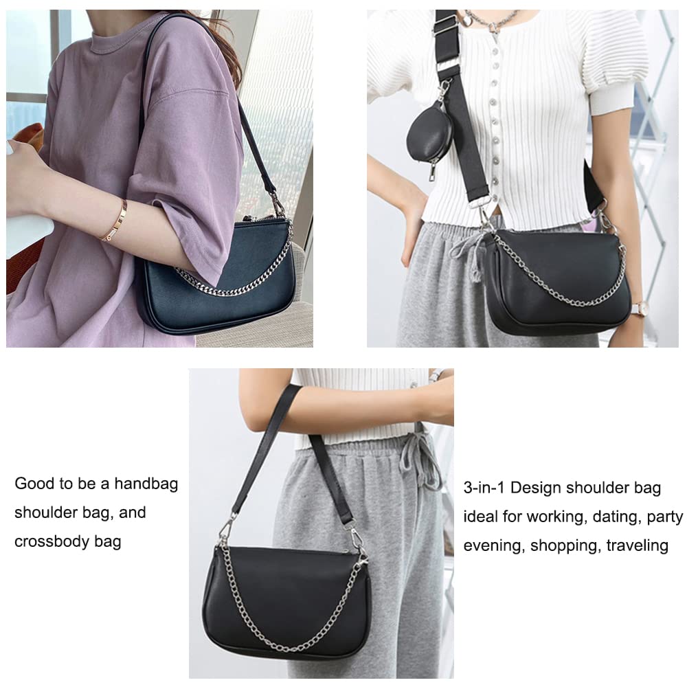 Kehpish Crossbody Bag for Women Leather Chain Strap Side Shoulder Handbag With Coin Purse Pouch, 3 Removable Shoulder Straps