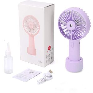 Portable Hand held Misting Fan, Small Personal USB Rechargeable Battery Operated Spray Fan Mister with 20ml Water Tank Mist Lash Fan Quiet 3 Speed Strong Cooling Wind for Travel Office Outdoors purple