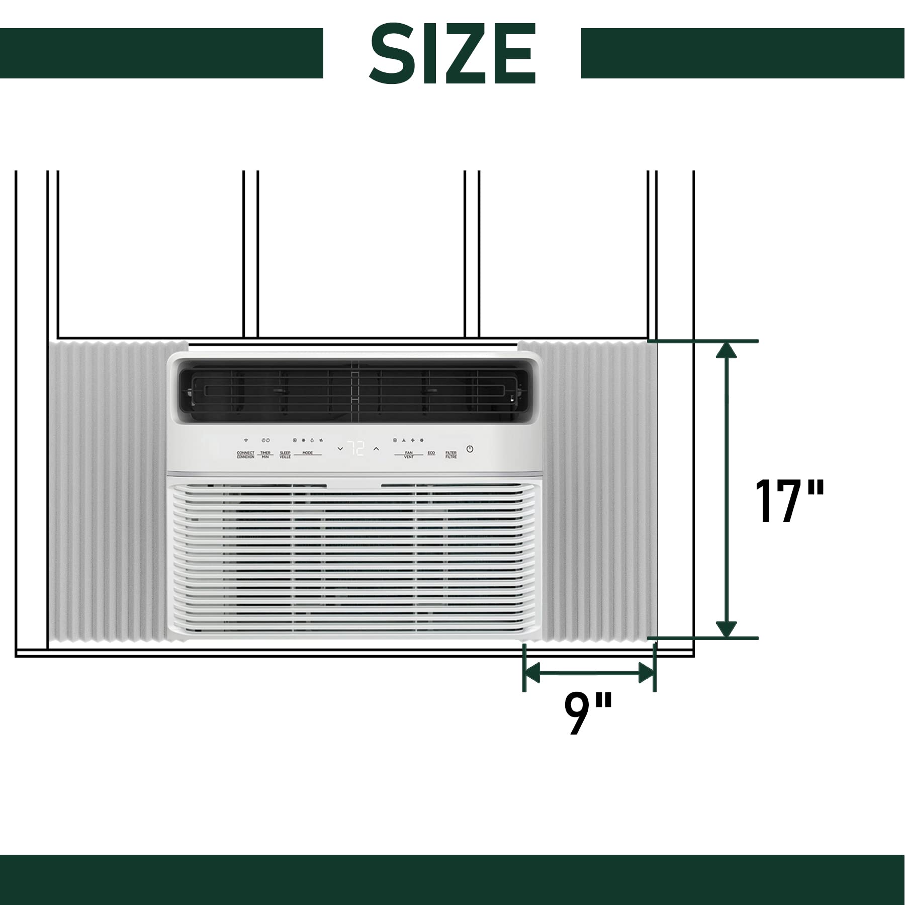 Flehomo Window Air Conditioner Insulation Foam Panels, AC Side Panels Kit, 17in H x 9in W x 7/8in T, Pack of 2, Grey