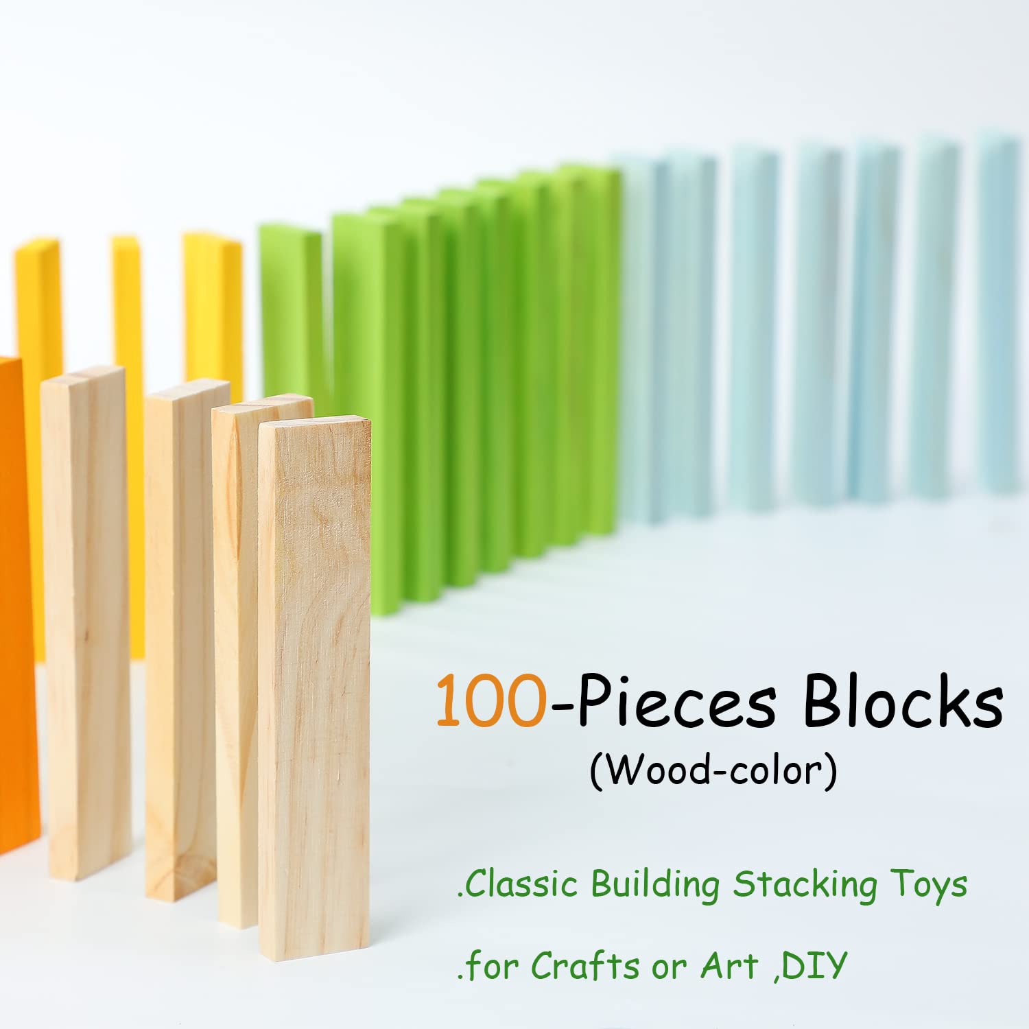 ICEKO KN 100pcs Classic Wooden Building Blocks Set,Solid STEM Building Toys for Kids, Preschool Learning Montessori Toys for Toddlers, Boys & Girls Birthday Gift (Log Color)