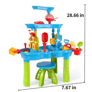 TEMI Kids Sand Water Table for Toddlers, 3-Tier Sand and Water Play Table Toys for Toddlers Kids, Activity Sensory Tables Outside Beach Toys for Toddler Boys Girls Age 1-3 3-5