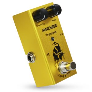 MAXCHEER Electric Guitar Tremolo Intensity/Rate Knob Effect Pedal Mini Single Type DC 9V True Bypass (Yellow)