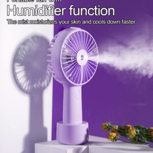 Portable Hand held Misting Fan, Small Personal USB Rechargeable Battery Operated Spray Fan Mister with 20ml Water Tank Mist Lash Fan Quiet 3 Speed Strong Cooling Wind for Travel Office Outdoors purple