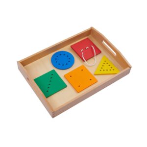 Adena Montessori Toys Threading Game Colorful Lacing Wooden Shapes with Tray for 1 2 3 Years Old Baby