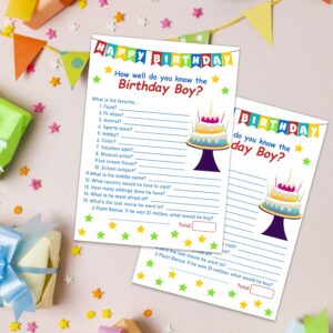 ALodr 20 How Well Do You Know The Birthday boy Game Cards - boy Birthday Party Activity Notebook Themed Party Decorations-Teens Kids Birthday Party Game - boy Birthday Supplies, Activity, Decorations