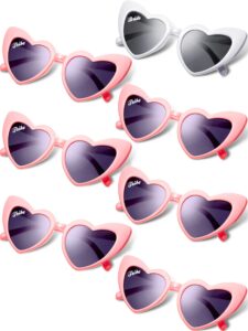 dunzy 7 pairs bachelorette sunglasses retro heart bride sunglasses vintage wedding sunglasses for bridesmaid bridal party (white, pink, grey)