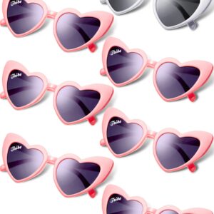 Dunzy 7 Pairs Bachelorette Sunglasses Retro Heart Bride Sunglasses Vintage Wedding Sunglasses for Bridesmaid Bridal Party (White, Pink, Grey)