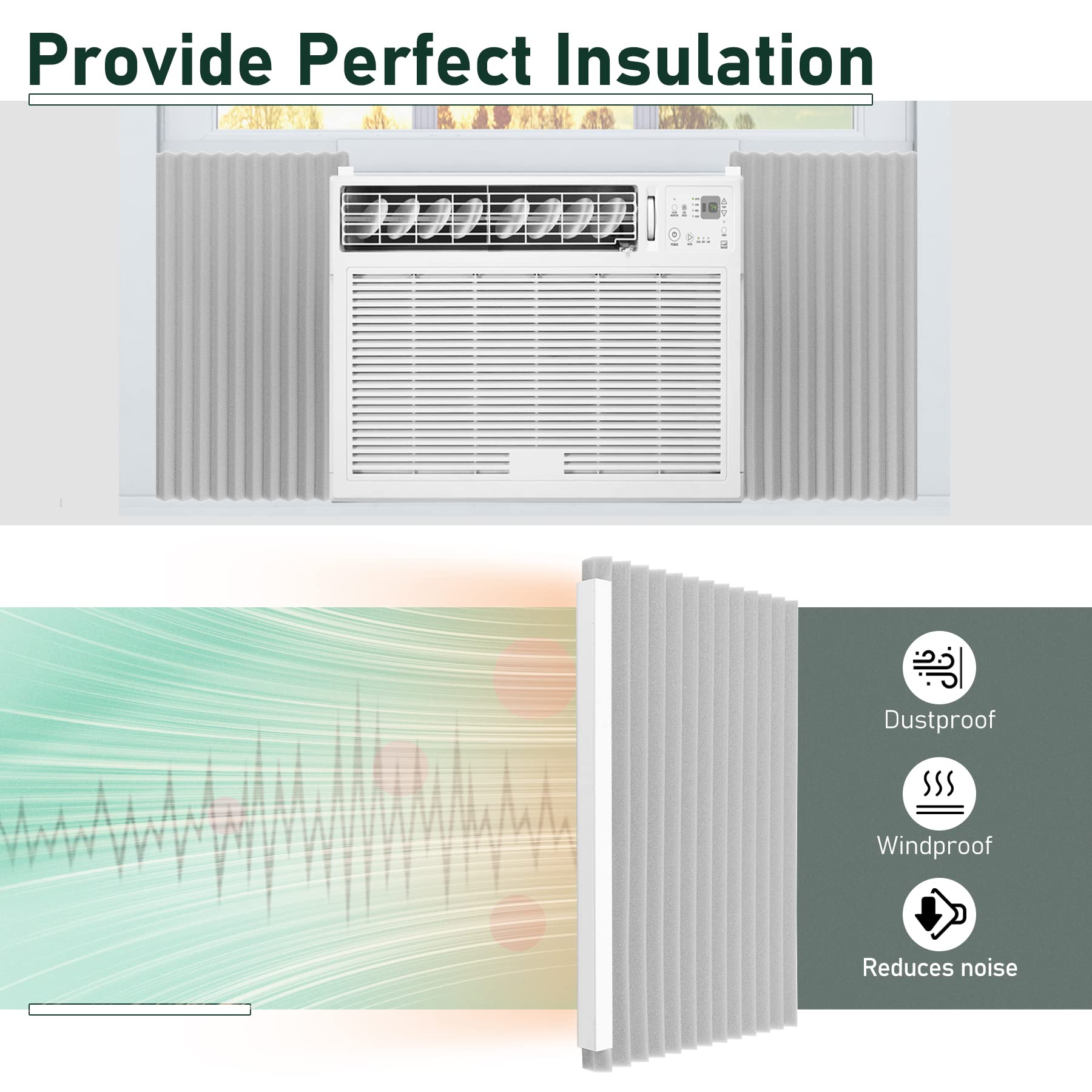 Flehomo Window Air Conditioner Insulation Foam Panels, AC Side Panels Kit, 17in H x 9in W x 7/8in T, Pack of 2, Grey