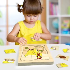 Montessori Wooden Puzzles for Kids Ages 4-8, 4 Layer Life Cycle Jigsaw Puzzle for Toddlers, Children Preschool Learning Educational Puzzles Toys for Boys and Girls (Chicken)