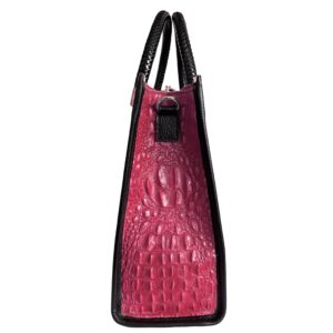 Modarno Women's shoulder bag - crocodile print suede leather handbag, Fuchsia