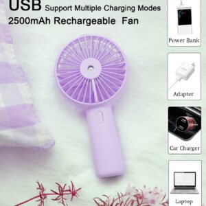 Portable Hand held Misting Fan, Small Personal USB Rechargeable Battery Operated Spray Fan Mister with 20ml Water Tank Mist Lash Fan Quiet 3 Speed Strong Cooling Wind for Travel Office Outdoors purple