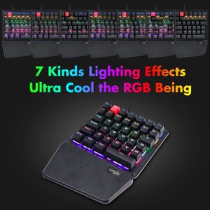 CHONCHOW Mechanical Gaming One Hand Keyboard Blue MX Switch RGB LED Compact Backlit Keypad Braided Wire USB Compatible with PS4 Xbox Android iOS PC Computer