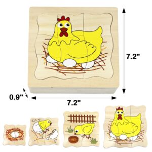 Montessori Wooden Puzzles for Kids Ages 4-8, 4 Layer Life Cycle Jigsaw Puzzle for Toddlers, Children Preschool Learning Educational Puzzles Toys for Boys and Girls (Chicken)