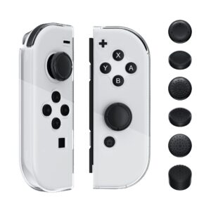 rhotall soft tpu clear shell compatible with nintendo switch/switch oled joycon, transparent cover case for switch standard edition joycon controller with 6 thumb caps