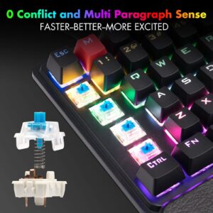 CHONCHOW Mechanical Gaming One Hand Keyboard Blue MX Switch RGB LED Compact Backlit Keypad Braided Wire USB Compatible with PS4 Xbox Android iOS PC Computer