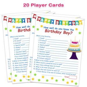 ALodr 20 How Well Do You Know The Birthday boy Game Cards - boy Birthday Party Activity Notebook Themed Party Decorations-Teens Kids Birthday Party Game - boy Birthday Supplies, Activity, Decorations