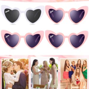 Dunzy 7 Pairs Bachelorette Sunglasses Retro Heart Bride Sunglasses Vintage Wedding Sunglasses for Bridesmaid Bridal Party (White, Pink, Grey)