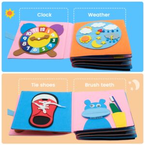 Washable Montessori Toddlers Busy Board 3D Baby Story Cloth Book Early Learning Education Habits Knowledge Develop Travel Toys for Boys and Girls Sensory Story Book