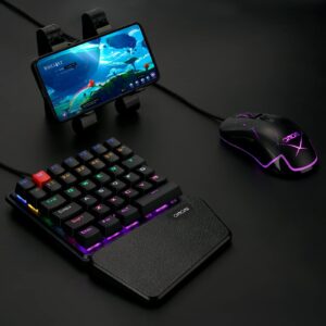 CHONCHOW Mechanical Gaming One Hand Keyboard Blue MX Switch RGB LED Compact Backlit Keypad Braided Wire USB Compatible with PS4 Xbox Android iOS PC Computer