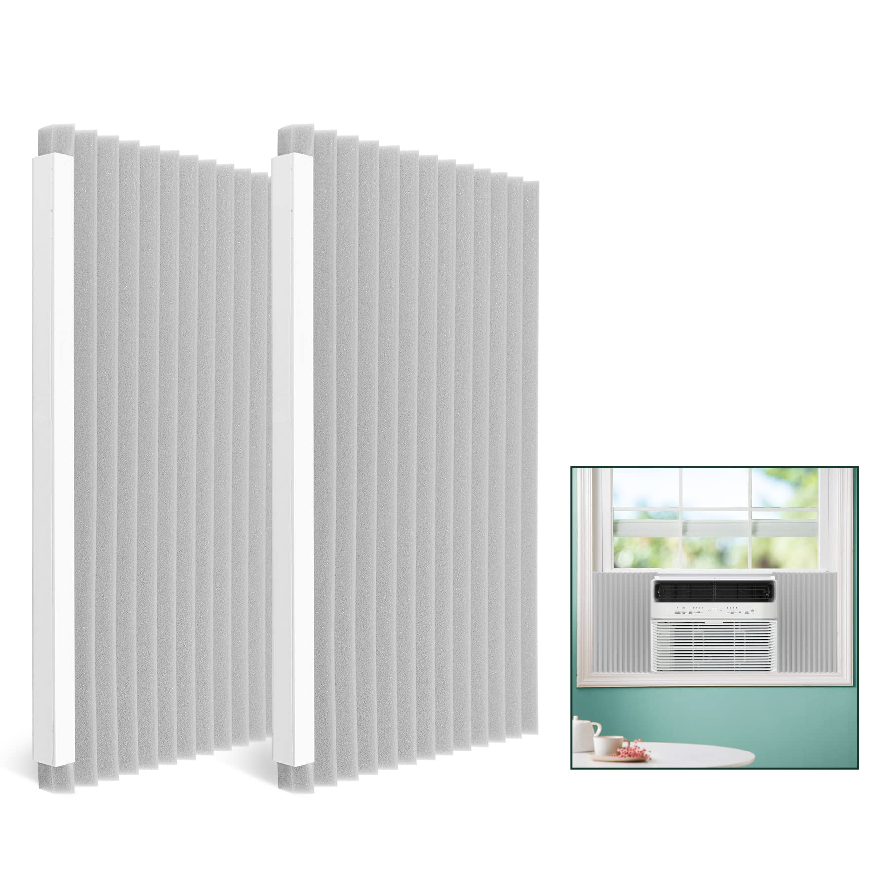 Flehomo Window Air Conditioner Insulation Foam Panels, AC Side Panels Kit, 17in H x 9in W x 7/8in T, Pack of 2, Grey