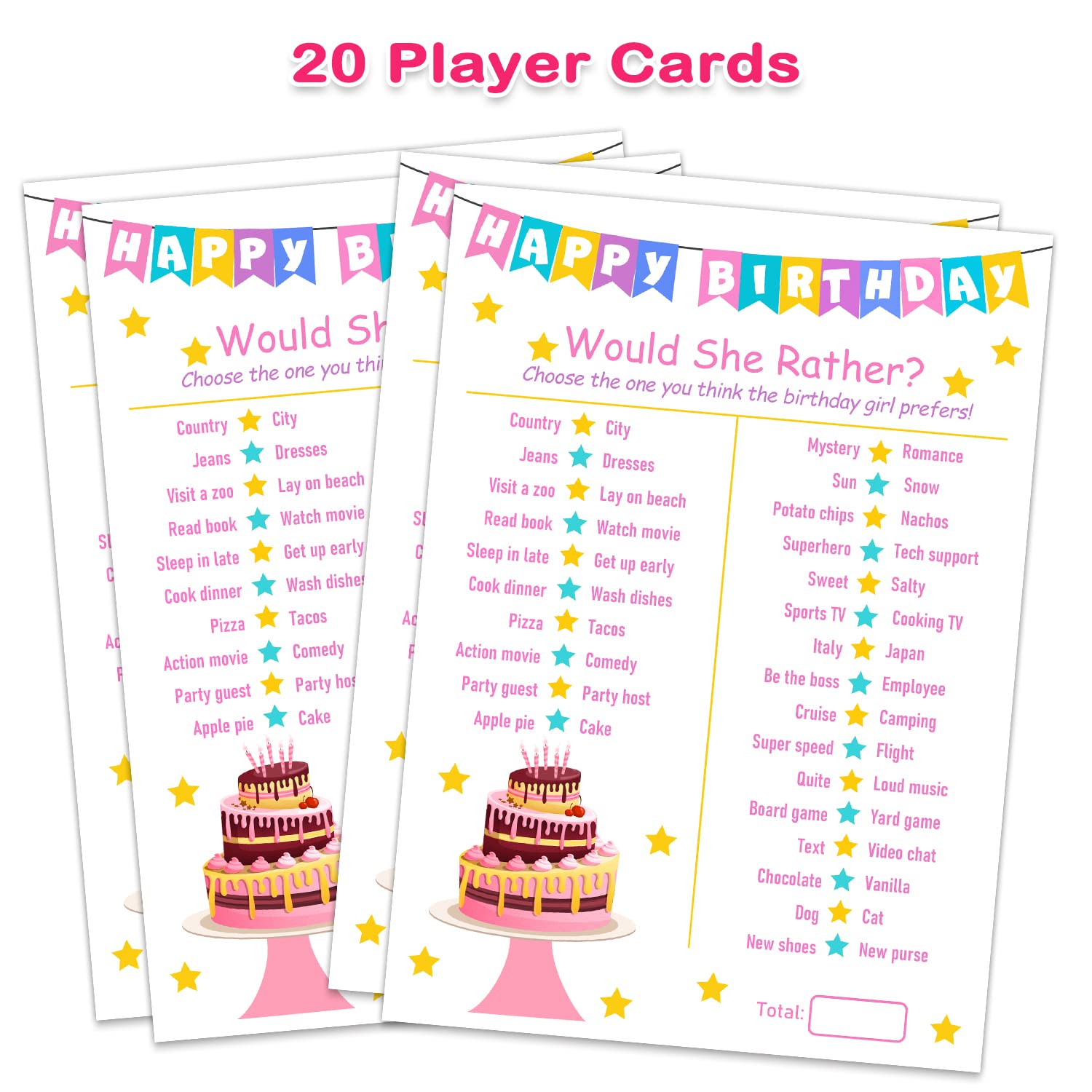 Birthday Girl Party Game-Would She Rather-20 Birthday Game Card Set- Girl Birthday Party Activity Notebook Themed Party Activity and Idea - Girl Birthday Supplies, Activity, Decorations