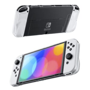 rhotall clear protective case compatible with nintendo switch oled, dockable hard shell for switch oled console, soft cover with comfortable grip design for joycon controller