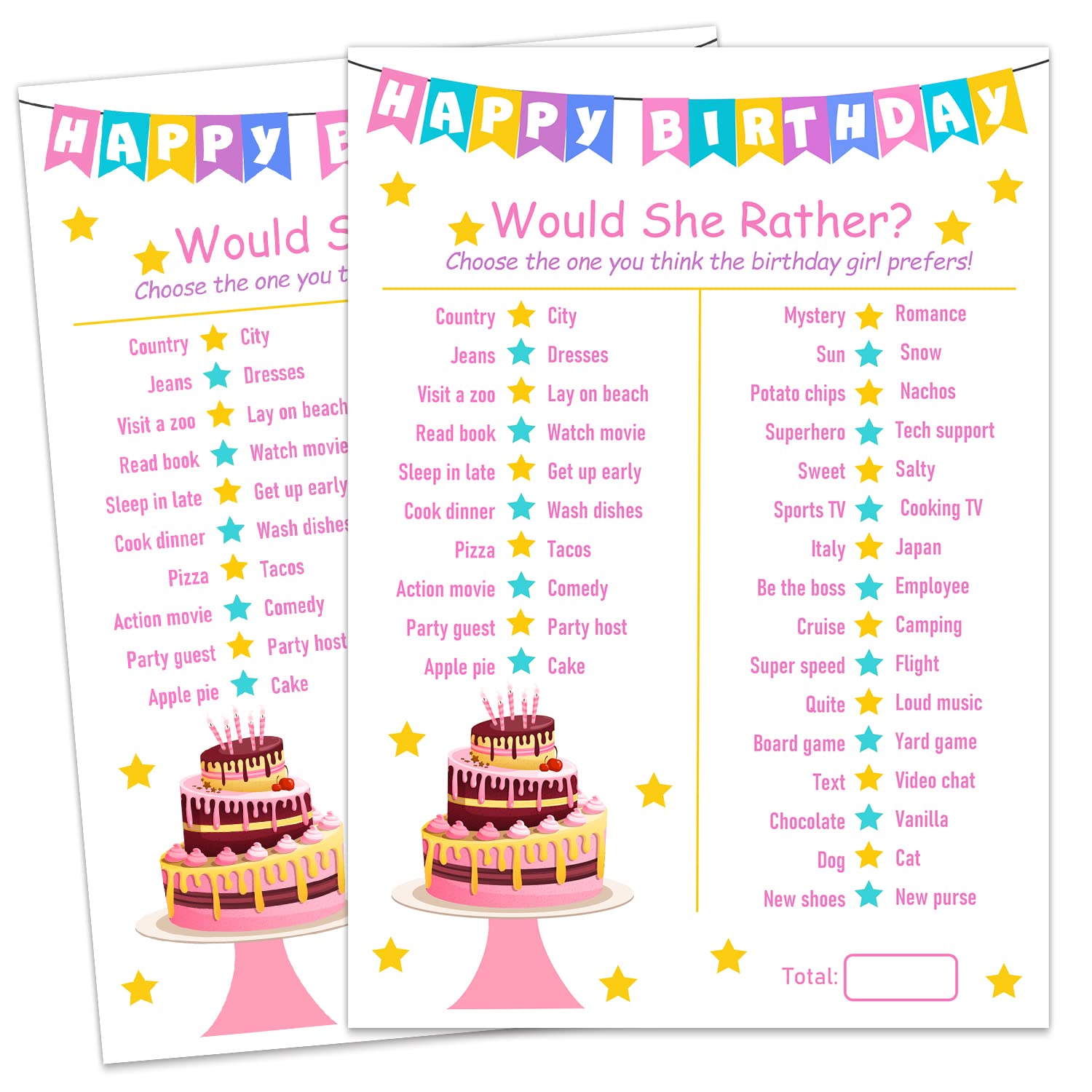 Birthday Girl Party Game-Would She Rather-20 Birthday Game Card Set- Girl Birthday Party Activity Notebook Themed Party Activity and Idea - Girl Birthday Supplies, Activity, Decorations