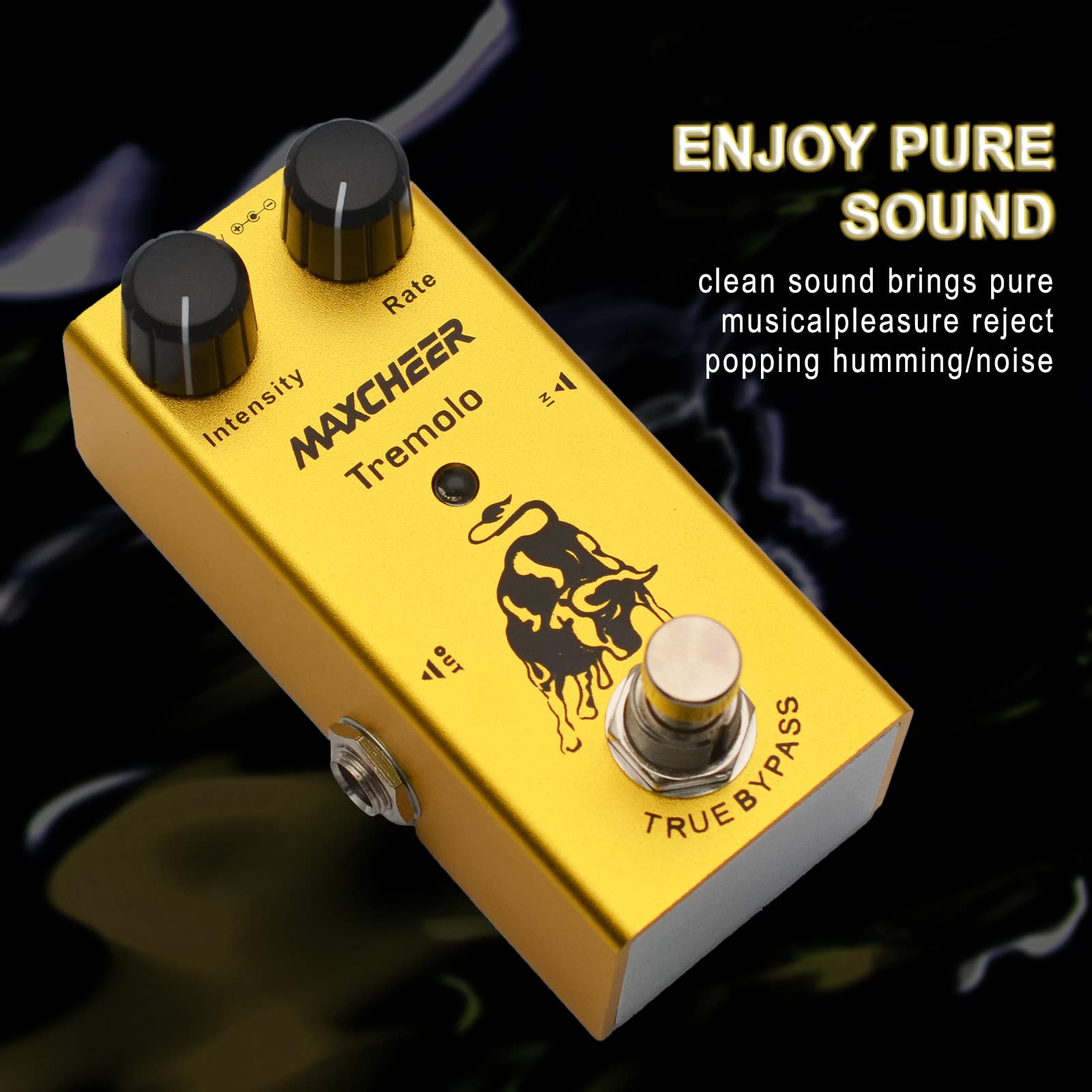 MAXCHEER Electric Guitar Tremolo Intensity/Rate Knob Effect Pedal Mini Single Type DC 9V True Bypass (Yellow)