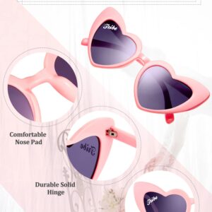 Dunzy 7 Pairs Bachelorette Sunglasses Retro Heart Bride Sunglasses Vintage Wedding Sunglasses for Bridesmaid Bridal Party (White, Pink, Grey)