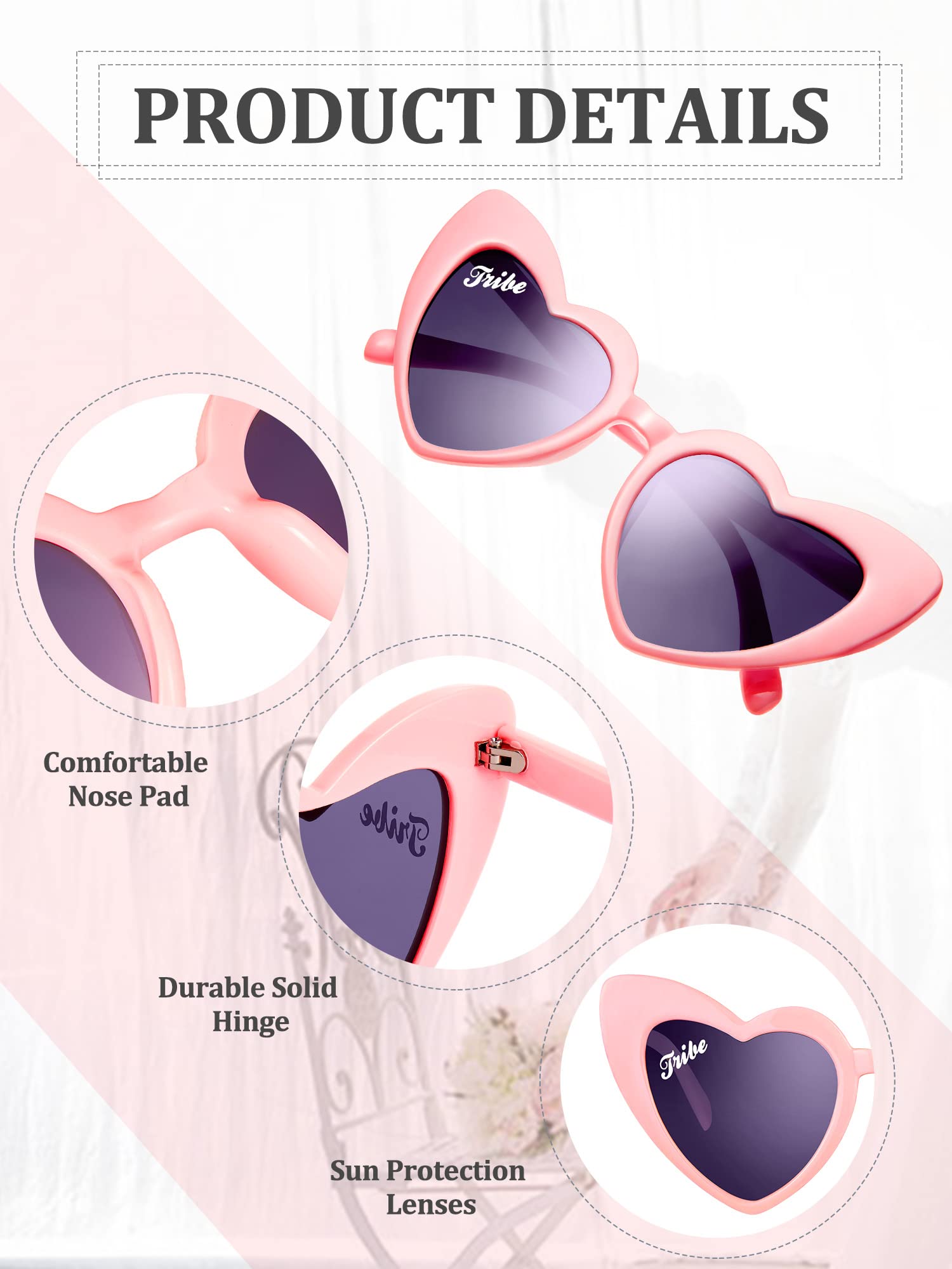 Dunzy 7 Pairs Bachelorette Sunglasses Retro Heart Bride Sunglasses Vintage Wedding Sunglasses for Bridesmaid Bridal Party (White, Pink, Grey)