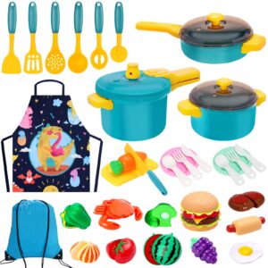 kids play kitchen accessories set, pretend play cooking toys set, kitchen toys playset for toddlers, toy pots and pans for kids kitchen with fake play food cookware utensils dishes, girls boys gift