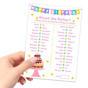 Birthday Girl Party Game-Would She Rather-20 Birthday Game Card Set- Girl Birthday Party Activity Notebook Themed Party Activity and Idea - Girl Birthday Supplies, Activity, Decorations