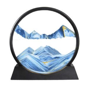 bgfjyuk moving sand art picture in motion, round tempered glass 3d deep sea sandscapes with display flowing sand frame for relaxing desktop home office work décor for kids adults （blue, 7inch