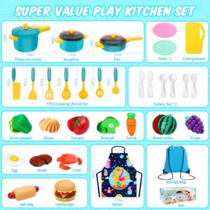 Kids Play Kitchen Accessories Set, Pretend Play Cooking Toys Set, Kitchen Toys Playset for Toddlers, Toy Pots and Pans for Kids Kitchen with Fake Play Food Cookware Utensils Dishes, Girls Boys Gift