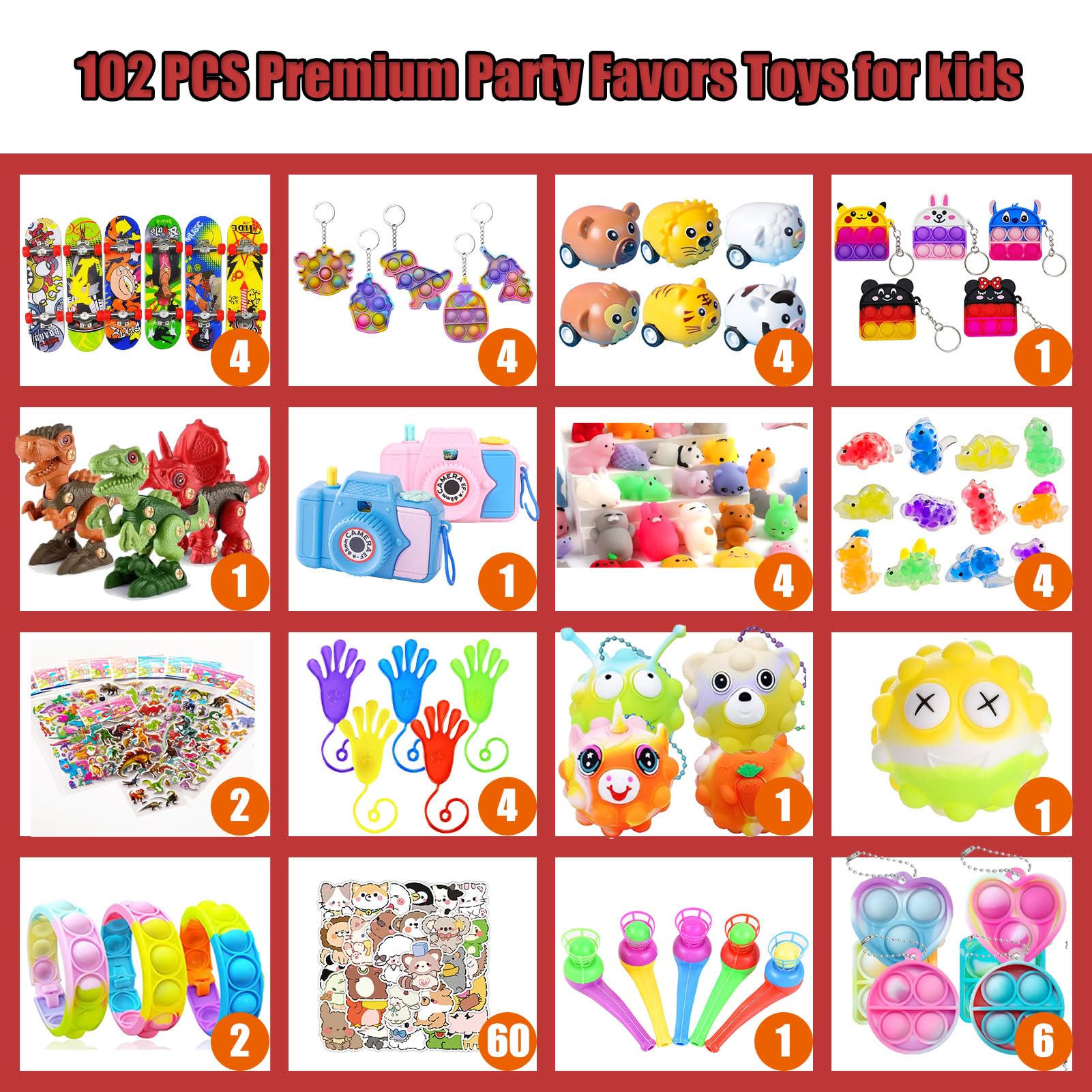 102 PCS Premium Party Favors Toys for Kids,Assortment Mini Pop Fidget it Toys for All Ages Kids,Classroom prizes,Treasure Chest,Prize Box Toys, Goody Bag Fillers,Carnival Prizes for Boys Girls 4-10