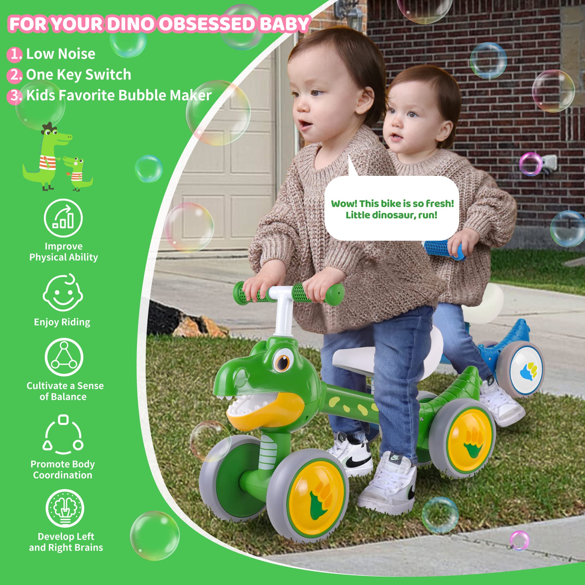 Afranti Baby Balance Bike with Bubble Machine for 10-36 Months Boys Girls Toddlers Kids Bikes No Pedal for 1 Year Old Birthday Gift Toys Fit for 2.2ft to 3.3ft Children